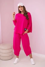 Cotton set of sweatshirt and pants fuchsia color