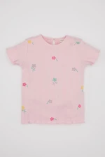 DEFACTO Baby Girl Crew Neck Floral Ribbed Camisole Short Sleeve T-Shirt