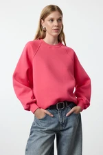 Trendyol Pink Relaxed/Comfortable Fit Basic Raglan Sleeve Crew Neck Knitted Sweatshirt