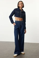 Trendyol Blue Elastic Waist High Waist Wide Leg Jeans