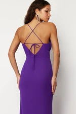 Trendyol Purple Evening Dress With Piping Detailed Back