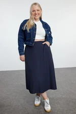 Trendyol Curve Navy Blue Maxi Zippered Elastic Back Woven Plus Size Skirt