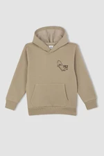 DEFACTO Boys Beige Letter Printed Pocket Hooded Thick School Sweatshirt