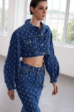 Trendyol Blue Textured Fabric Crop Denim Jacket