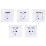 5X Pc Panel Wall Power Socket Grounded 16A Eu Standard Electrical Outlet With 2100Ma Dual USB Charger Port For Mobile