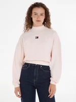 Tommy Jeans Mock Neck Badge Boxy Cropped Mikina Růžová