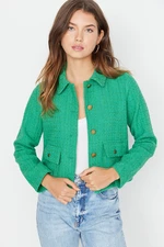 Trendyol Green Fitted Pocket Detail Plaid Crop Woven Jacket