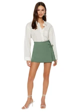 Trendyol Khaki Tie and Eyelet Detailed Woven Shorts Skirt