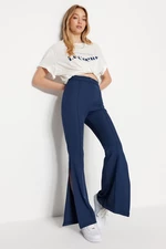 Trendyol Navy Blue High Waist Flare Up Woven Trousers