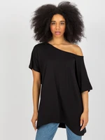 Basic black viscose blouse with bateau neckline