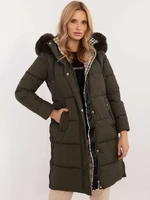 Khaki winter jacket with detachable hood