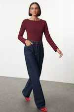 Trendyol Claret Red Cotton Boat Neck Fitted/Fits Body Flexible Blouse