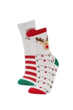 DEFACTO Women's Christmas Themed 2-Pack Cotton Long Socks