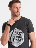 Ombre Men's cotton t-shirt with map motif print - graphite