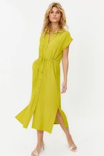 Trendyol Green Gathered Waist Pocket Detailed Aerobin Midi Woven Dress