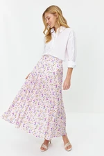 Trendyol Powder Floral Pattern Pleated Woven Skirt with Elastic Waist