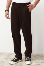 Trendyol Brown Pleated Classic Baggy Fit Fabric Trousers