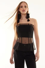 Trendyol Black Corset Detailed Woven Organza Bustier