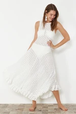 Trendyol White Fitted Maxi Knitted Beach Dress