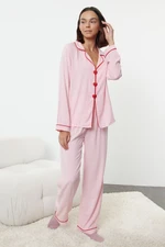 Trendyol Pink Heart-shaped Viscose Woven Pajama Set