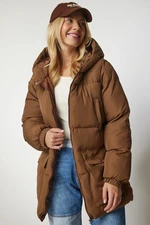 Happiness İstanbul Women's Caramel Hooded Puffer Coat