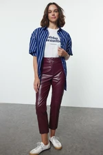 Trendyol Claret Red Faux Leather Cigarette Zippered Woven Trousers