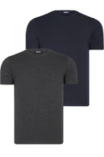 DUAL SET T8569 DEWBERRY BIKE COLLAR MENS T-SHIRT-ANTHRACITE-NAVY BLUE