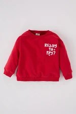 DEFACTO Baby Boy Crew Neck Printed Soft Furry Sweatshirt