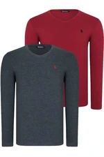 DOUBLE SET T8587 DEWBERRY V-NECK MEN'S SWEATSHIRT-BURGUNDY-ANTHRACITE