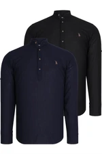 DOUBLE SET G783 DEWBERRY JUDGE COLLAR SHIRT-NAVY - BLACK