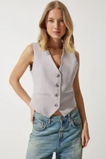 Happiness İstanbul Women's Gray Body-Fitting Short Woven Vest