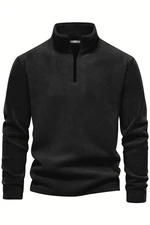 49143 Dewberry Half Zipper Stand Collar Mens Fleece-BLACK