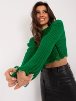 Green Short Oversize Sweater with Wool