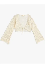 Koton Crop Openwork Cardigan V-Neck Long Sleeve