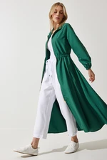 Happiness İstanbul Women's Green Zipper Seasonal Woven Dress Trench Coat