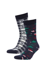 DEFACTO Men's Christmas Themed 2-Pack Cotton Long Socks