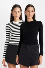 DEFACTO Basic 2-Pack Plain-striped Crew Neck Fitted Knit Sweater