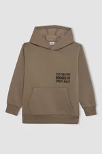 DEFACTO Boys Khaki Pocket Text Printed Hooded Thick School Sweatshirt