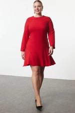 Trendyol Curve Red Basic Long Sleeve Hidden Zipper Mini Woven Plus Size Dress