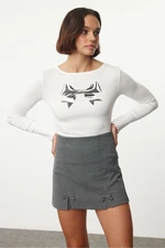 Trendyol Gray Bow Detailed Slit Mini Woven Shorts Skirt