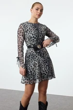 Trendyol Multicolored Flounced Skirt Leopard Patterned Mini Woven Winter Dress