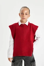 DEFACTO Girl's Red Crew Neck Plain Sweater