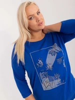 Cobalt Blue Oversize Women's Blouse with Applique