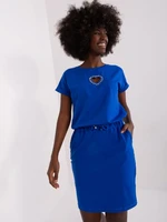 Cobalt blue sweatshirt dress with short sleeves