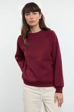 Trendyol Claret Red Relaxed/Comfortable Fit Basic Raglan Sleeve Crew Neck Knitted Sweatshirt