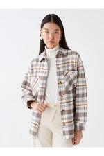 LC Waikiki Lcw Modest Plaid Long Sleeve Oversize Women's Lumberjack Shirt Jacket