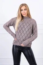 High neckline sweater with diamond cappuccino pattern