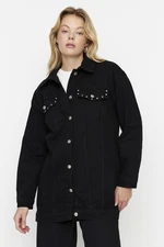 Trendyol Black Staple Detailed Oversized Denim Jeans Jacket