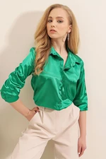 Bigdart 3964 Lightly Flowy Satin Shirt - D.green