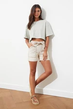 Trendyol Beige Lacing Detailed Denim Shorts